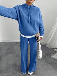 EURMUSE 女士灰色麻灰色超大运动衫和运动裤两件套 - 淺藍色 - 查看 6