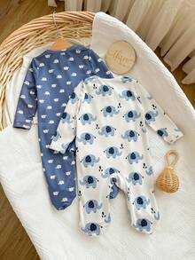 2pcs Newborn Baby Boy Cute Cartoon Knitted Long Sleeve Romper Pajamas Set Fall Winter