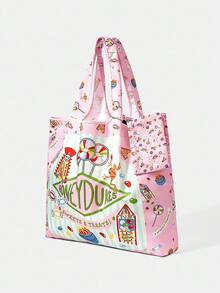 HARRY POTTER X SHEIN Women's Retro Letter & Cartoon Pattern Large Capacity Tote Bag - Multicolor - View 5