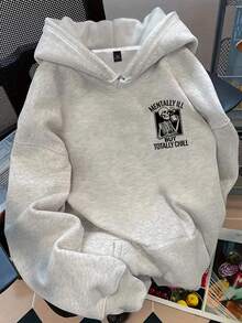 EMERY ROSE Plus Size Women's Slogan And Skull Print Dropped Shoulder Long-Sleeved Casual Sweatshirt Winter Fall Autumn Halloween - Light Grey - View 3