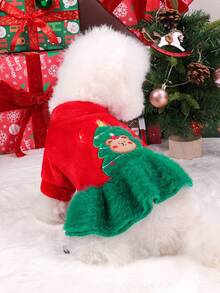 PETSIN PC猫狗通用宠物秋冬衣服可爱圣诞树小狗裙圣诞连衣裙舒适秋冬保暖连衣裙 - 紅綠 - 查看 7