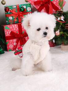 PETSIN 1pc Cat And Dog Universal Pet Clothes, Cute Embroidered Santa Claus Christmas Outfit, Autumn And Winter Plus Plush Thick Warm Cotton Dress - red grid - View 6
