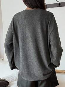 DAZY Maglietta casual basic a maniche lunghe con scollo a equipaggio, vestibilità morbida, da donna