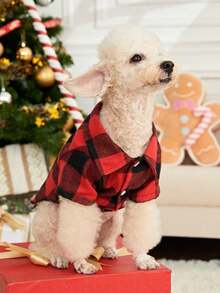PETSIN Christmas Red & Black Plaid Print Pet Shirt - Multicolor - View 3