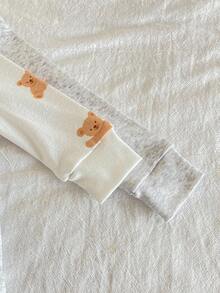 SHEIN 4pcs Newborn Baby Cute Bear Embroidery & All-Over Bear Print Long Sleeve Top And Pants Snug Fit Pajama Set Unisex Baby Clothes Baby Clothes Set Baby Bear Clothes Newborn Clothes Fall Winter