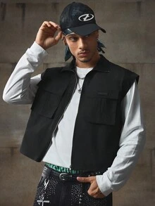 AXEPEAK Áo vest nam không tay đơn sắc tối giản, thường ngày, mùa thu, mùa đông - màu đen - Xem 1