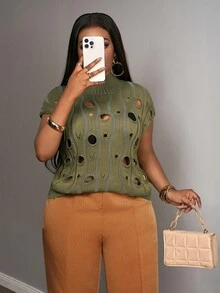 Slaydiva Preppy Style 2025 Amber Core New Arrival, Summer/Spring/Autumn Casual/Streetwear/Minimalist Sleeveless Hollow-Out H-Shape Knit Top Sweater Caramel Latte