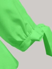 Franclia 女式休闲系带V领收腰中袖衬衫 - 綠色 - 查看 3