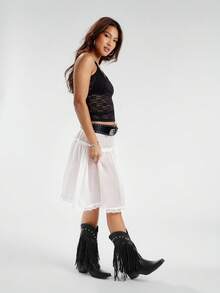 Solezae Giày cao bồi mũi nhọn màu đen, kiểu phương Tây quyến rũ, dài đến bắp chân, trang trí hình ngôi sao, thời trang vui nhộn cho ngày lễ - màu đen - Xem 3