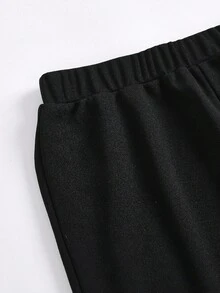 Girlism 少女优雅梭织拼布衬衫上衣和黑色喇叭裤套装 - 黑與白 - 查看 6