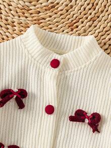 Elladie kids 女童可爱休闲日常针织开衫外套，搭配装饰配饰，搭配红色半身裙，秋冬季开学季两件套。华夫格纹理，宽松舒适设计，适合春秋季节、日常通勤、户外玩耍和社交活动。 - 彩色 - 查看 7