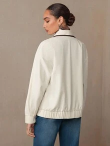 Modelyn Damen Alltagsjacke mit Kontrast-Doppelreiher-Kragen und Kontrast-Silhouette im europäischen Street-Style, Regular Fit