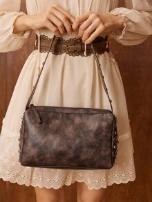 MOTF PREMIUM PU LEATHER RIVET SHOULDER BAG - Coffee Brown - View 7