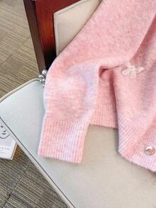 GlowEve CURVE 大码蝴蝶结装饰休闲长袖前扣开衫 - 粉色 - 查看 5