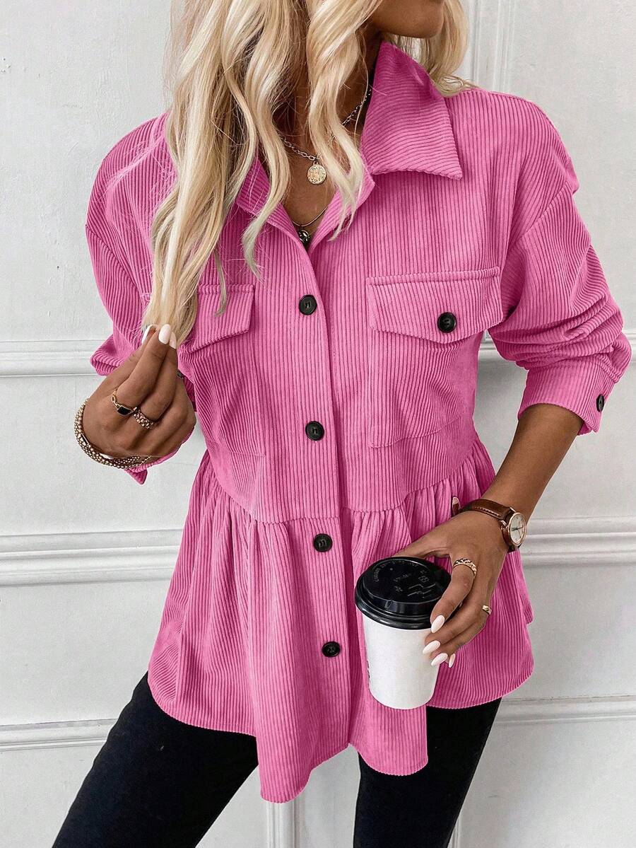 EMERY ROSE Chaqueta casual de mujer de unicolor con botones y manga larga, uso versátil para el día a día - Rosa Fucsia - Ver 1