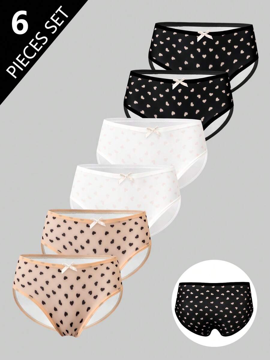 6 piezas de bragas de algodón cómodas con estampado lindo y minimalista para niñas - Multicolor - Ver 1