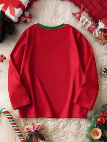 ELF X SHEIN Young Boy Christmas Tree & Cartoon Figure Graphic Round Neck Long Sleeve T-Shirt Fall Winter - Multicolor - View 2