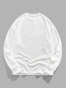 ROMWE MEN Men's KPOP Gothic Cross Print Waffle Fabric Pullover Sweatshirt, Suitable For Everyday Wear, Autumn/Winter - White - View 2