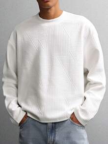 Áo sweatshirt dài tay cổ tròn họa tiết hiện đại SUMWON, thoải mái, dáng regular fit, thích hợp cho mùa đông, kỳ nghỉ, thu, xuân, mặc hàng ngày. Màu trơn. - trắng - Xem 1