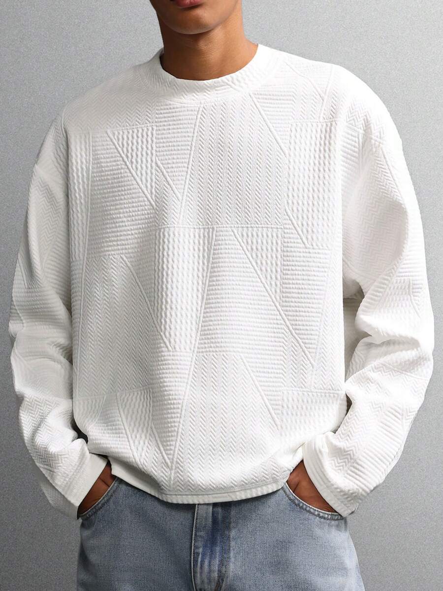 Áo sweatshirt dài tay cổ tròn họa tiết hiện đại SUMWON, thoải mái, dáng regular fit, thích hợp cho mùa đông, kỳ nghỉ, thu, xuân, mặc hàng ngày. Màu trơn. - trắng - Xem 1
