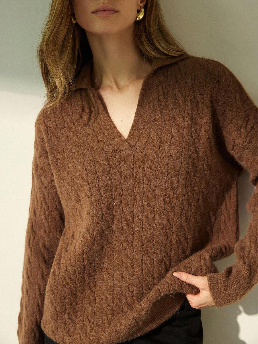 Aveloria Modichic Áo len chui đầu tối giản màu trơn dành cho nữ, mặc hàng ngày - Cà phê nâu - Xem 1
