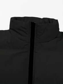 Manfinity EMRG Men's Long Sleeve Solid Color Stand Collar Winter Coat, Solid Color Fleece Warm Winter Coat, For Fall - Black - View 3