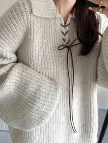 FRIFUL Women's Loose Fit Criss-Cross Bow Knot Cardigan Sweater, Sweet And Comfortable For Autumn