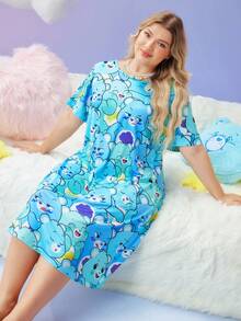 SweetSlumber X Carebears 大码可爱卡通熊图案圆领短袖睡裙 - 彩色 - 查看 4