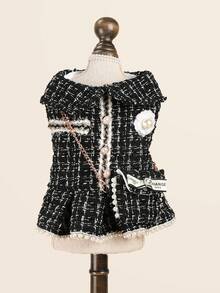 PETSIN 1pc Pet Socialite Style Black Dress Dress With Small Backpack, Autumn And Winter Thick Warm Princess Style Dress, Suitable For Cats And Dogs To Wear Clothes - Black - View 8