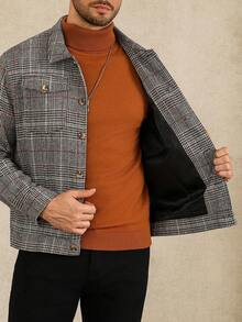 Manfinity Homme Manfinity 男士长袖灰色格子大衣，适合万圣节、圣诞节、日常街头穿搭、约会和办公室休闲场合，也是周年纪念日送给男友/丈夫的完美礼物，秋冬季必备。 - 彩色 - 查看 8