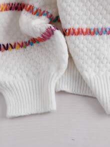 SHEIN Clasi Regalyn Plus Size Women V-Neck Contrast Color Casual Pullover  Sweater,Autumn/Winter - White - View 3