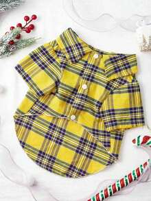 PETSIN Christmas Plaid Yellow & Blue Pet Shirt - Multicolor - View 1