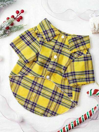 PETSIN Christmas Plaid Yellow & Blue Pet Shirt