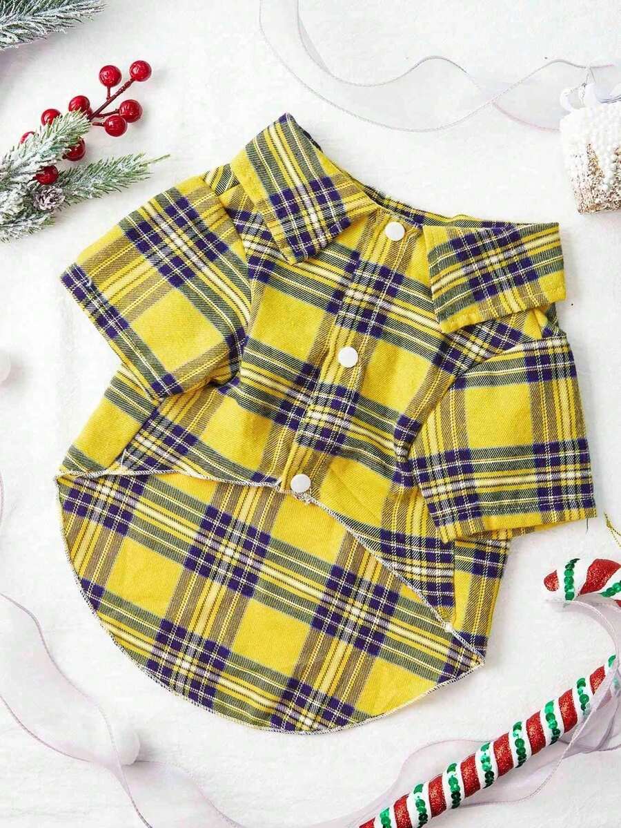 PETSIN Christmas Plaid Yellow & Blue Pet Shirt - Multicolor - View 1