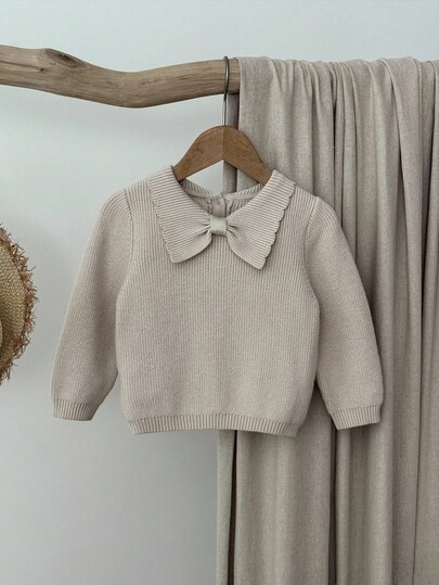 Blossori Jersey de cuello con lazo elegante francés para niñas bebé