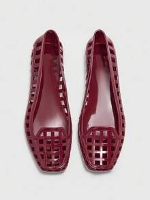 CUCCOO BIZCHIC 女士方头水晶平底凉鞋，时尚海滩度假平底鞋 - 酒紅色 - 查看 2