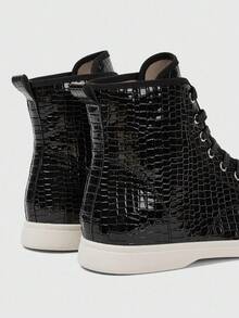 Sleekvia 女士仿鳄鱼纹休闲踝靴，适合日常穿着 - 黑色 - 查看 7