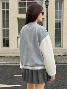 SHEIN Teen Girl Sweet Baseball Jacket, Autumn/Winter Fall