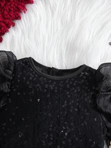 Robe noire élégante à manches longues en maille pailletée pour bébé fille, robe pailletée noire pour bébé fille, robe de soirée noire pailletée pour bébé fille - Noir - Voir 7