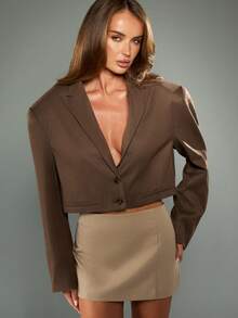 MISSGUIDED Sacou scurt și elegant pentru femei, stil profesional, cu croială scurtă, stil business, birou, ținute formale, croială, sacou de zi cu zi, piesă de modă - cafea maro - Vizualizare 5