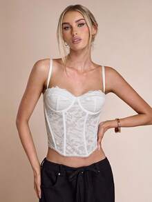SHEIN BAE Sexy Lace Sheer Camisole Top, Party, Date Night, Commute, Strapless Corset Top, Going Out Tops, Summer Top