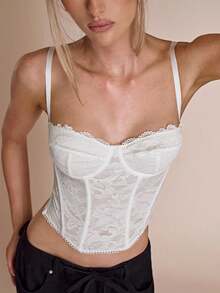 SHEIN BAE Sexy Lace Sheer Camisole Top, Party, Date Night, Commute, Strapless Corset Top, Going Out Tops, Summer Top