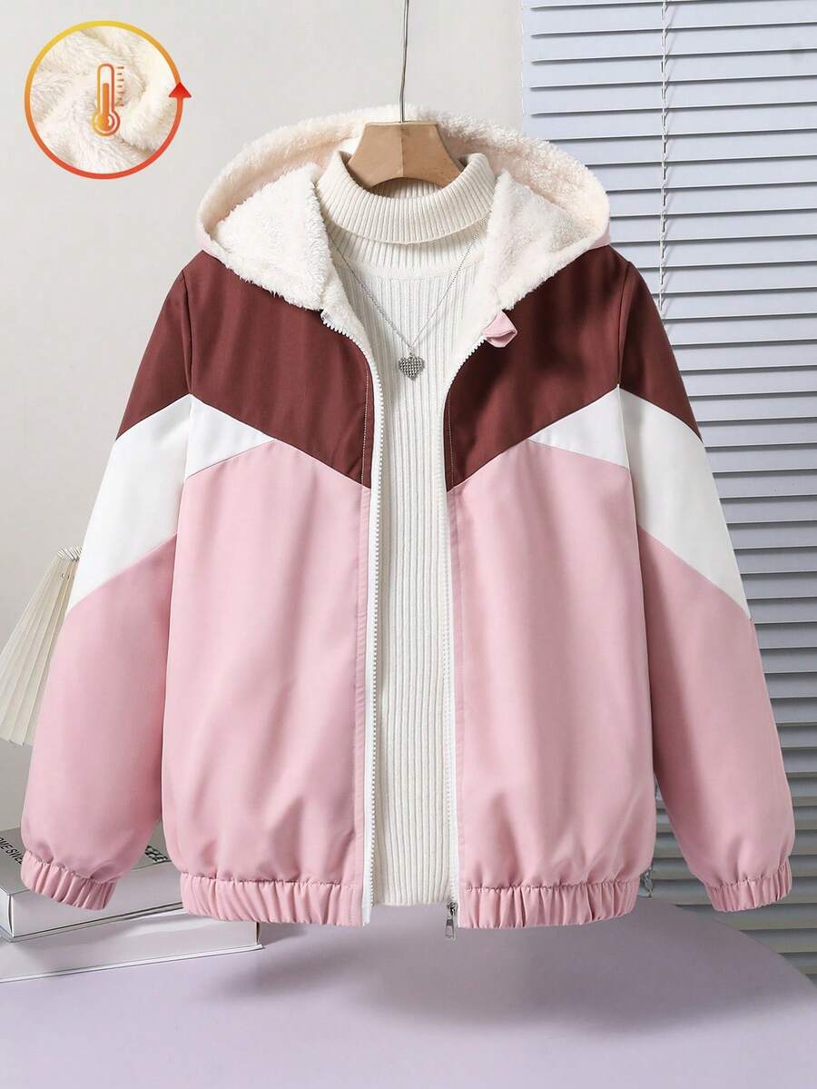 休闲保暖内衬长袖拉链女童外套，秋冬季款 - 彩色 - 查看 1