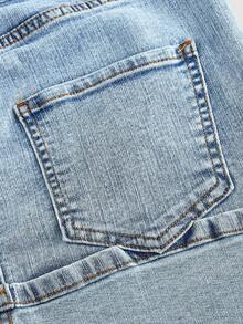 SHEIN MOD Váy mini denim bó sát, giặt thường ngày cỡ lớn - Màu xanh lam - Xem 3