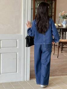 DAZY Tween Girl Fashion Design Casual Denim Set Fall/Winter - Blue - View 2