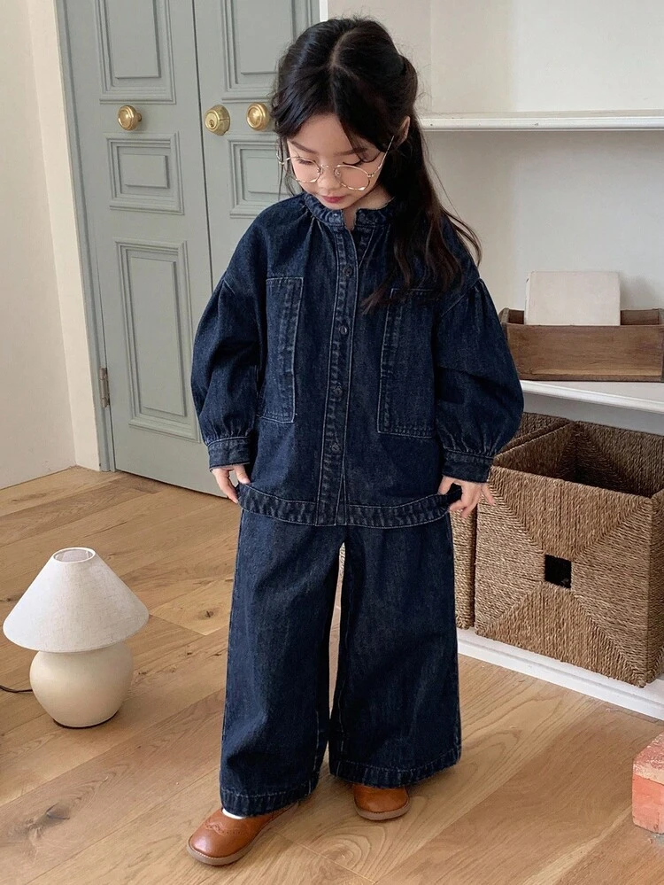 2pcs Young Girls Casual Long Sleeve Top And Pants Set