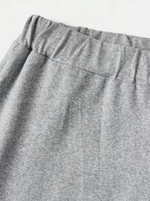 Teen Girls High Waist Elastic Tummy Control Flare Pants, Casual, Sporty, Loungewear, Streetwear Fall Winter - Grey - View 4