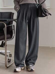 DAZY Women's Striped Business Casual Regular Pants Fall - Grey - View 2