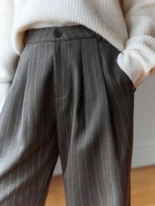 DAZY 女式条纹商务休闲常规裤秋季 - 深灰色 - 查看 7