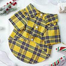 PETSIN Christmas Plaid Yellow & Blue Pet Shirt - Multicolor - View 5